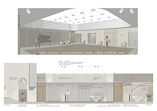 Visualisierung des Forum-Projekts mit Entrée, Zentralraum und Loungebereichen.