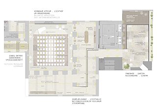 Grundrissplan des Forum-Projekts mit Lichthalle, Foyer, Innenhof und Nebenräumen.
