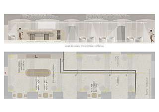 Einrichtungsplan des Foyers mit Gewölbelounge, Stehempfang und Catering-Bereich.